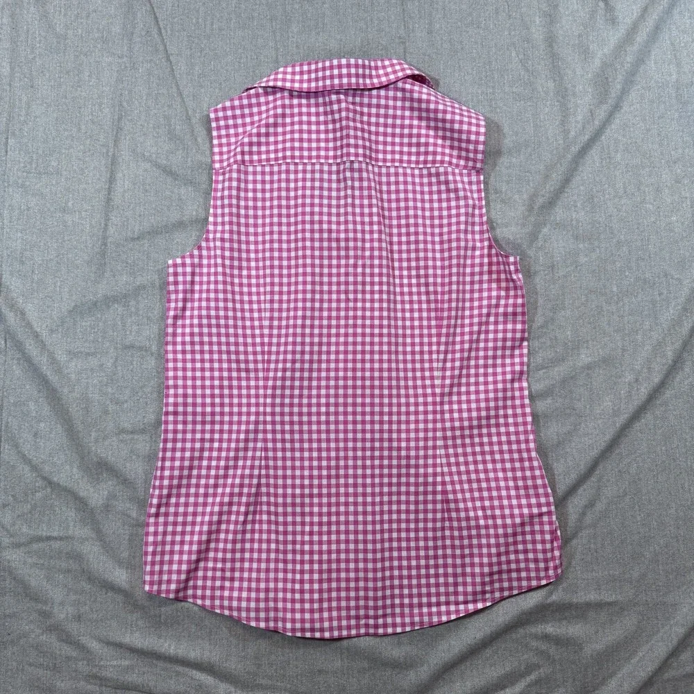 Talbots Shirt Womens 10 Pink White Gingham Sleeveless Button Up Non Iron Summer - Picture 9 of 9